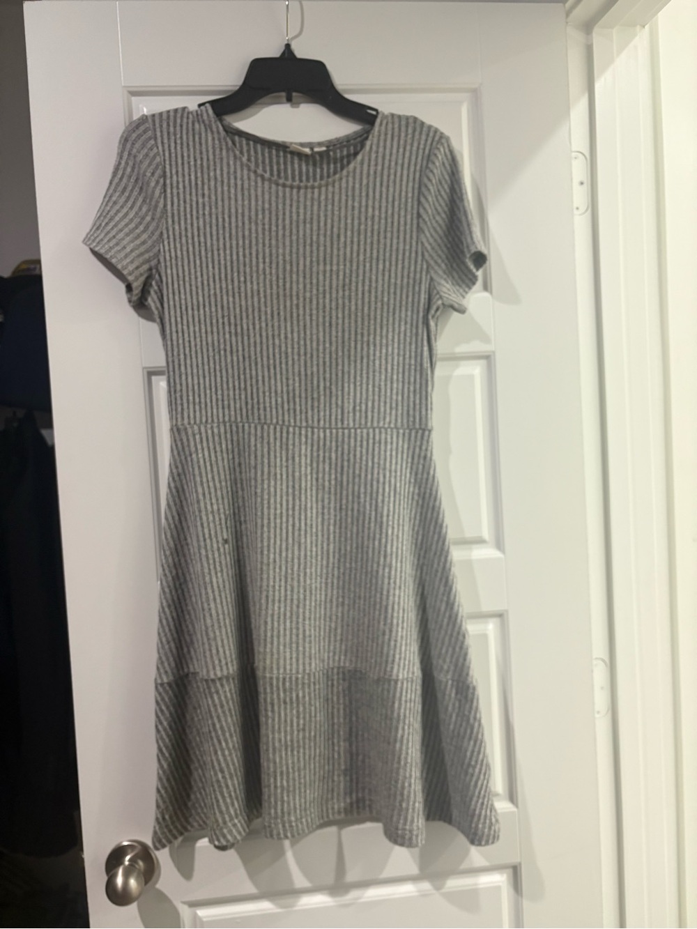 GAP Gray Ribbed Short-Sleeve Mini Dress